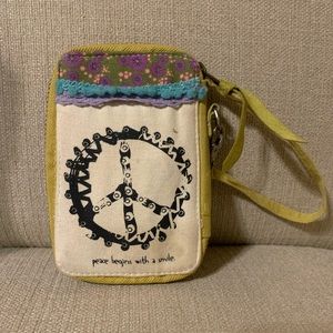 Natural Life wristlet wallet “peace begins with a smile”